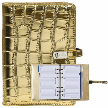 1111-14 Refillable Personal Ring Binder Croco Gold